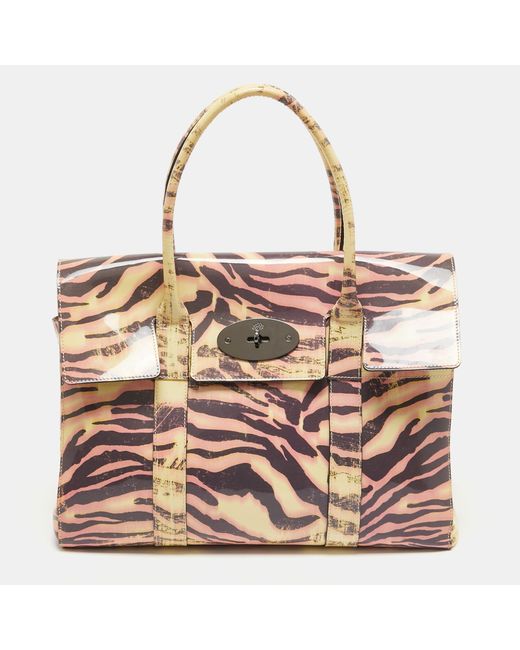Mulberry Pink /multicolor Zebra Print Patent Leather Bayswater Satchel