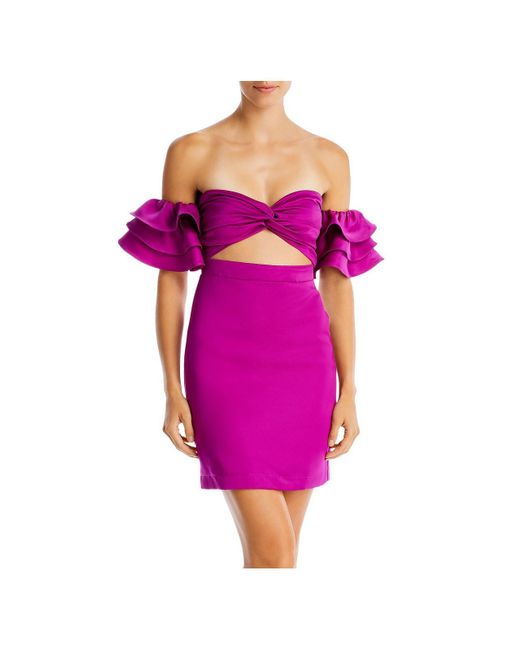 Yaura Pink Fiyin Satin Off-the-shoulder Mini Dress