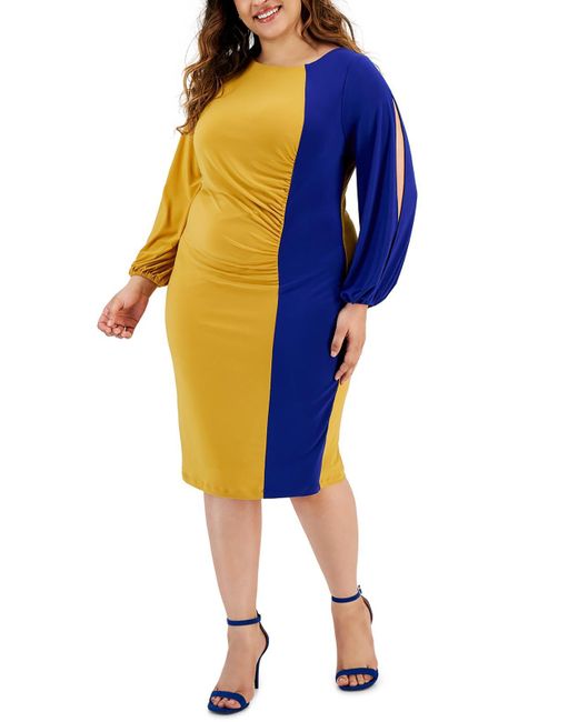 Kasper Yellow Plus Office Knee-length Wear To Work Dress