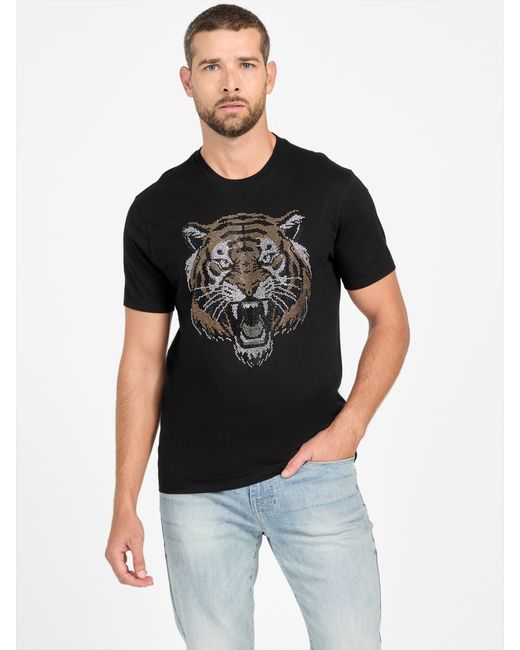 Guess Black Bode Rhinestone Crewneck Tee for men