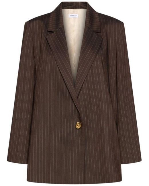 Marella Brown Vertical Pinstripes Tailored Blazer