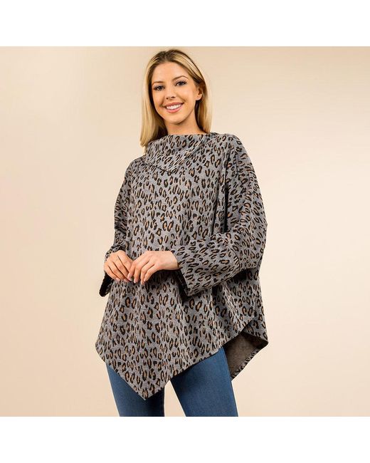 TRUEDAMES Gray Cozy Leopard Pattern Printed Poncho