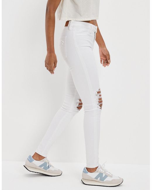 American Eagle Outfitters White Ae Next Level Ripped High-waisted jegging