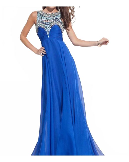 Rachel Allan Blue Beaded Chiffon Prom Gown