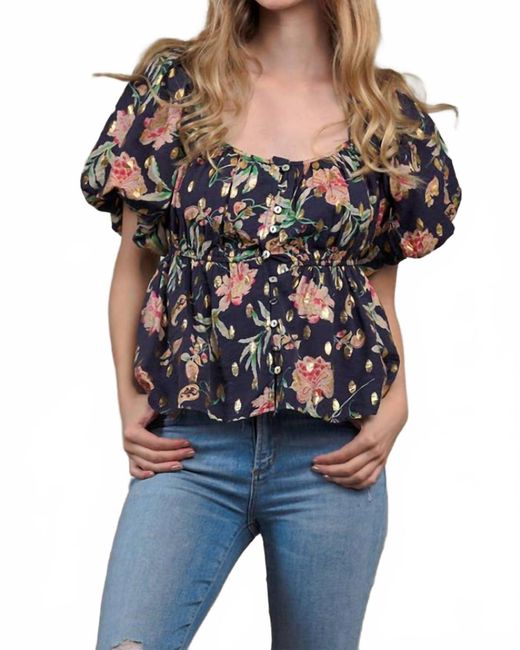 Collective Rack Black Floral Puffed Button-Down