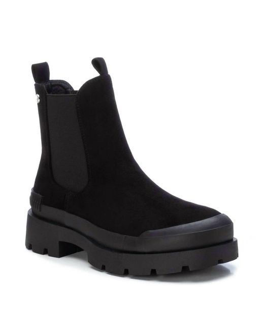 Xti Black Suede Ankle Booties