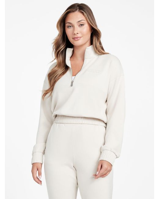 Guess Carly Logo Half Zip Pullover in White Lyst