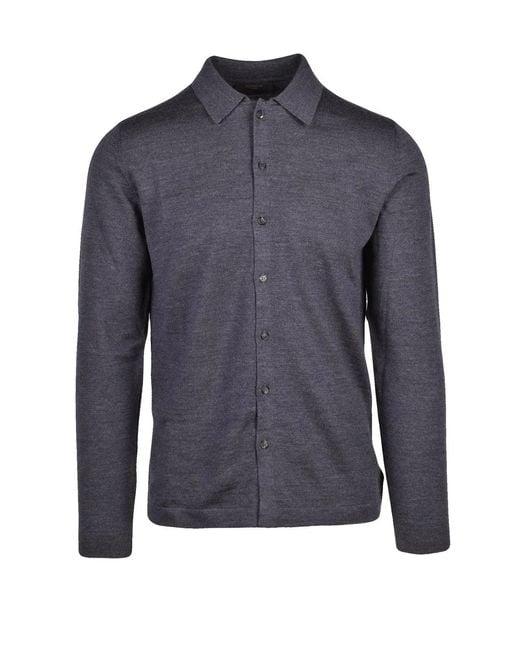 SLOWEAR ZANONE Blue Collared Button-Down Virgin Wool Cardigan for men