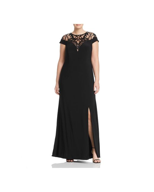 Adrianna Papell Black Sequined Illusion Evening Dress