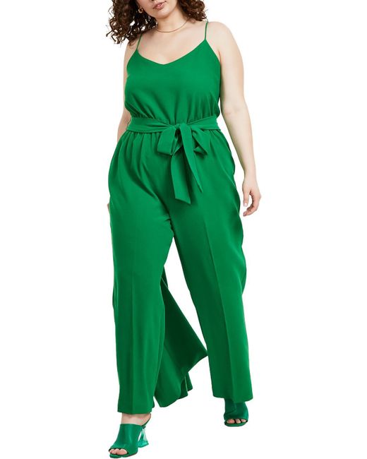 BarIII Green Plus Sleeveless Wide Leg Jumpsuit