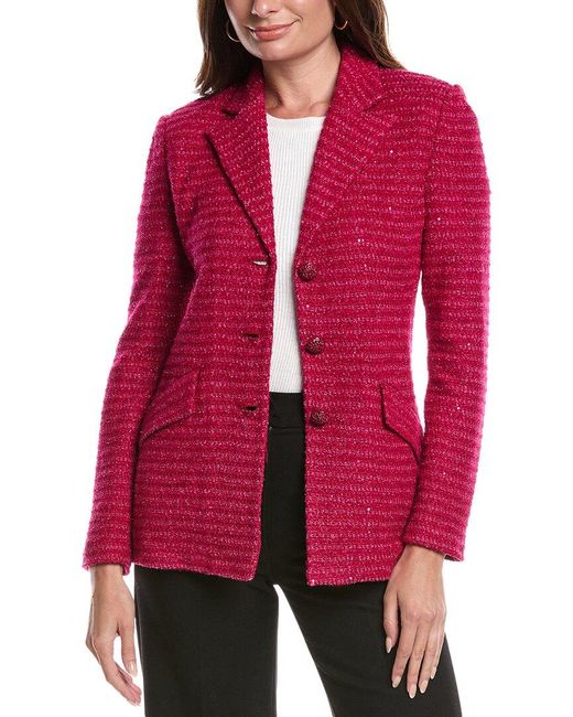 St. John Red Inlaid Sequin Tweed Jacket