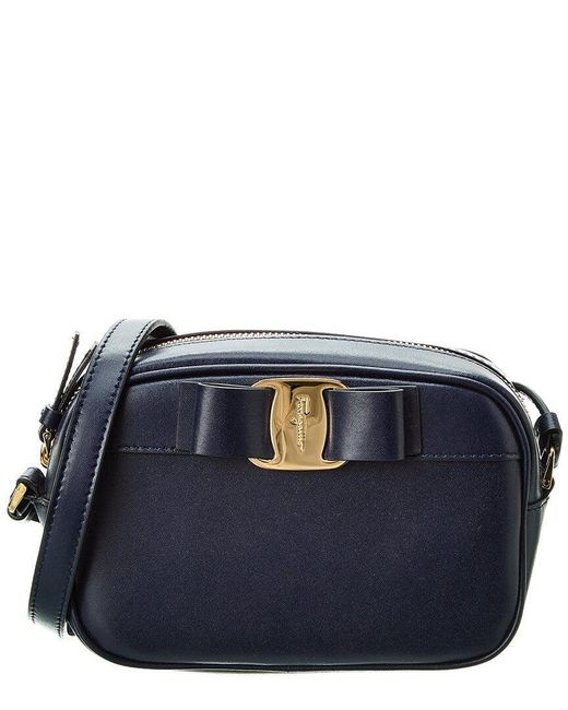 Ferragamo Blue Vara Bow Leather Camera Bag