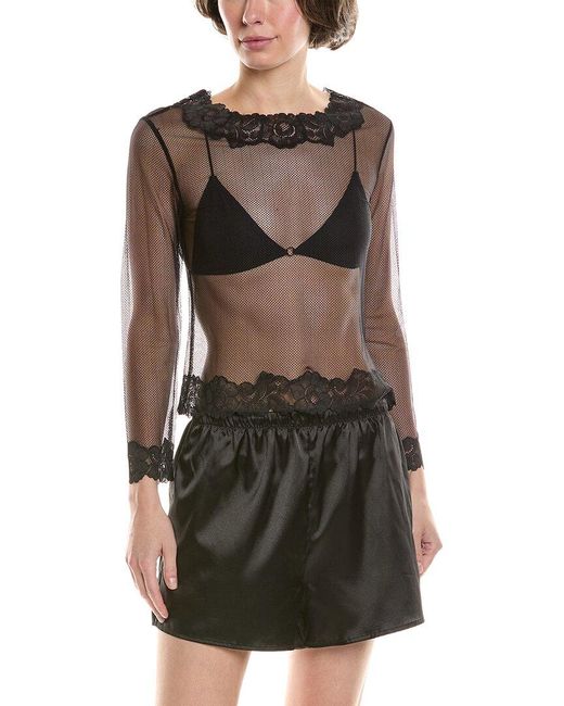 Natori Black Mesh Top