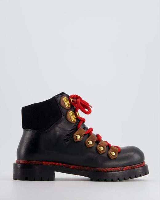 Louis Vuitton Black Ankle Boot With Python Trim Lace Detail