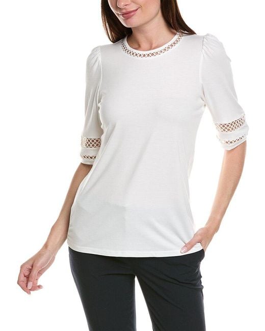 Anne Klein White Lace Trim T-shirt