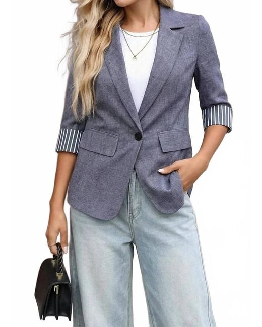Faire Blue Single Button Tailored Blazer