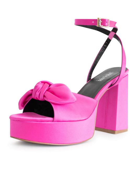 Smash Pink Daisy Bow Ankle Strap Platform Sandals