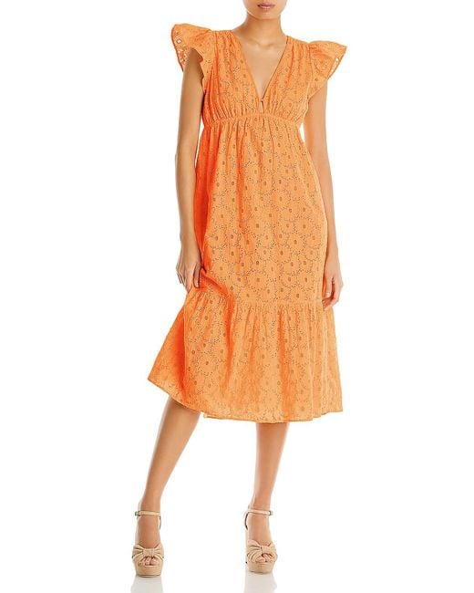 Rails Orange Tina Cotton Flutter Sleeve Midi Dress