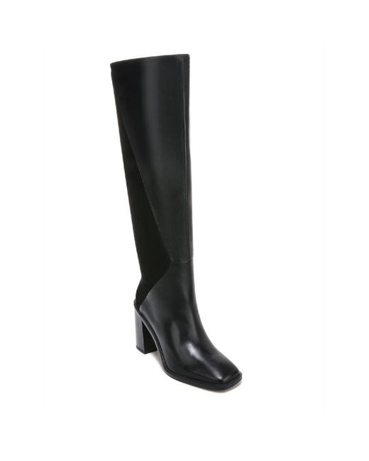 Franco Sarto Black Stevie Leather Square Toe Knee-High Boots