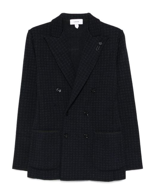 Lardini Black Double-Breasted Houndstooth Jacket With Wide Lapels for men