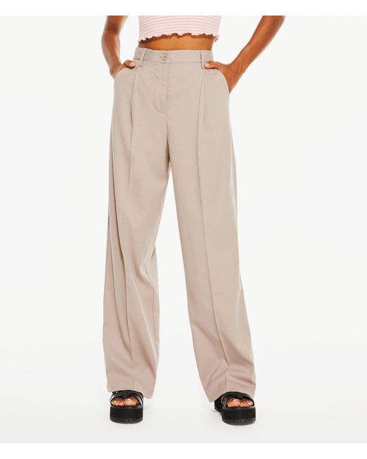 Aéropostale Gray High-rise Pleated Twill Trousers