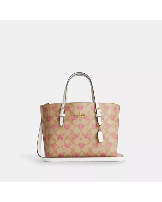 COACH Natural Mollie Tote 25 In Signature Canvas With Heart Print