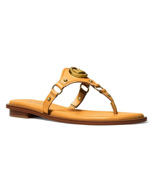 Michael Kors Metallic Conway Leather Slip On T-strap Sandals