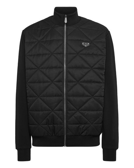 Philipp Plein Black Fleece And Nylon Padded Jacket for men