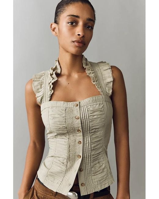 Pilcro Green Sleeveless Structured Blouse