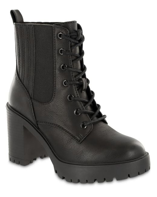 MIA Black Daryl Faux Leather Lug Sole Combat & Lace-up Boots
