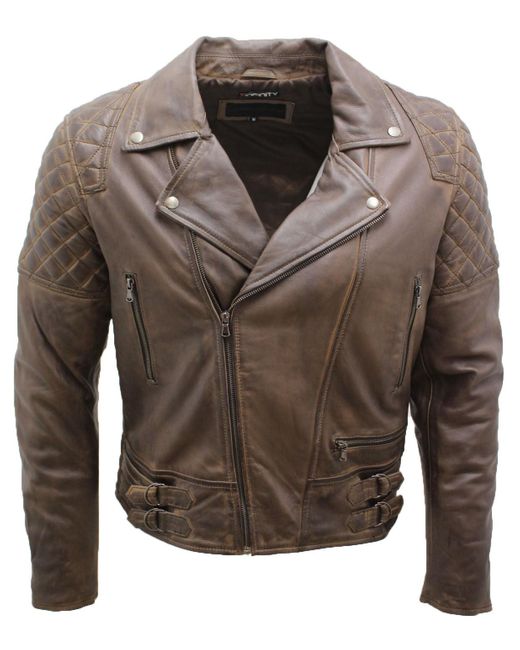 Infinity Leather Brown Quilted Leather Biker Jacket-Bordeaux for men