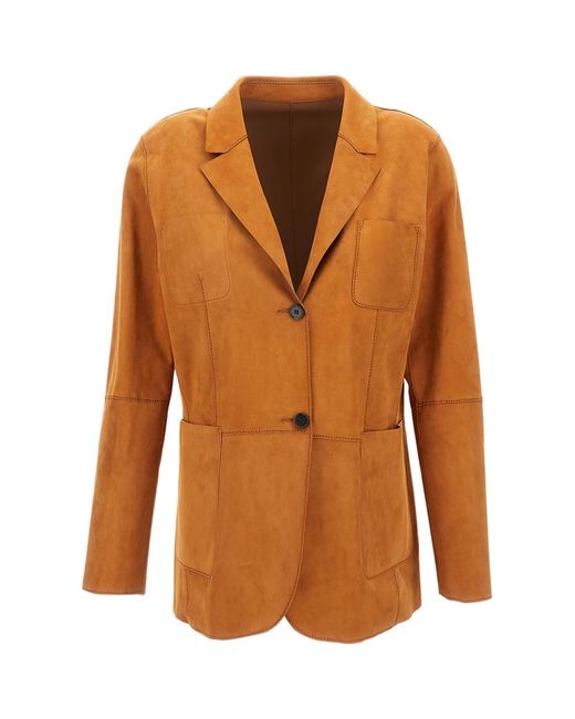 Desa Nineteenseventytwo Orange Reversible Suede Blazer