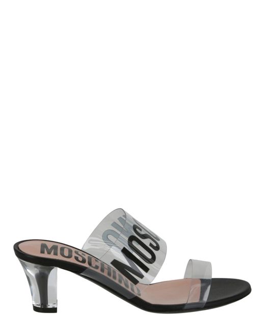 Moschino White Logo Transparent Heel Sandals