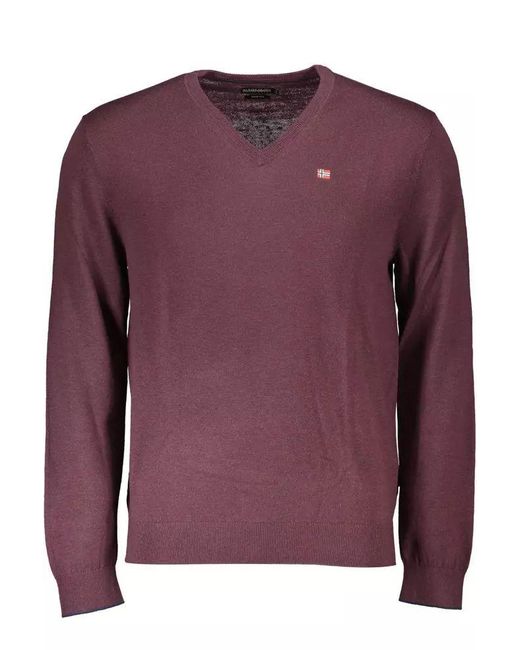 Napapijri Purple Timeless Wool V-neck Sweater for men
