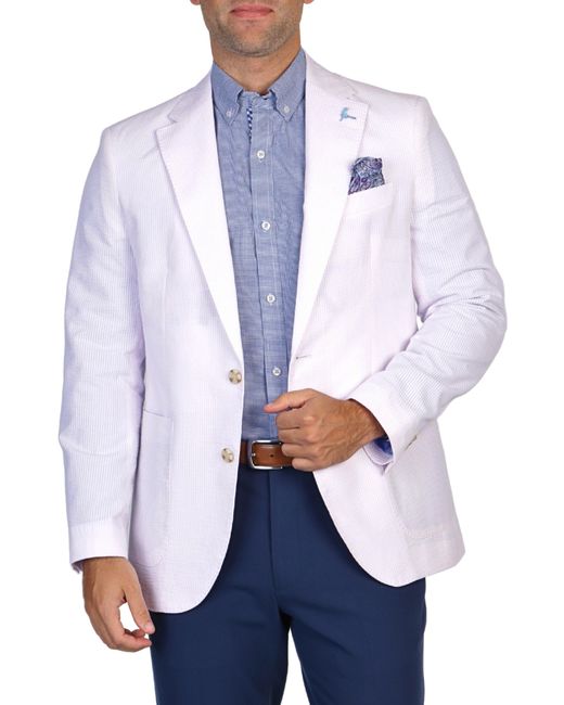 Tailorbyrd Blue Blush Pink Seersucker Striped Sport Coat for men