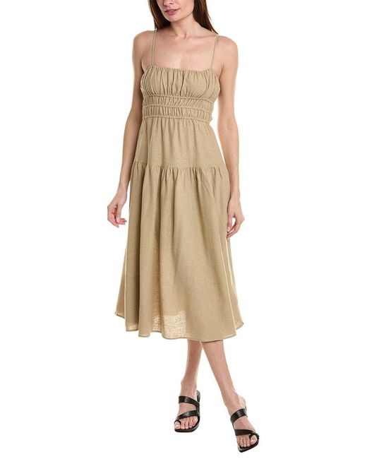 WeWoreWhat Natural Scrunchie Linen-blend Midi Dress