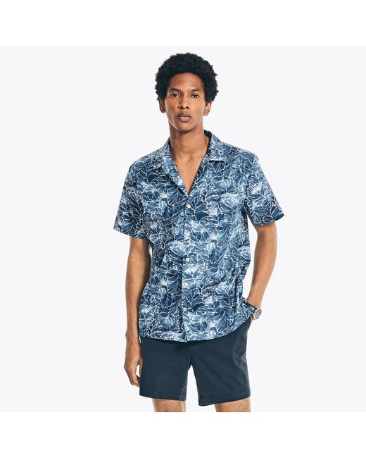 Nautica Blue Big & Tall Classic Fit Printed Camp Shirt for men