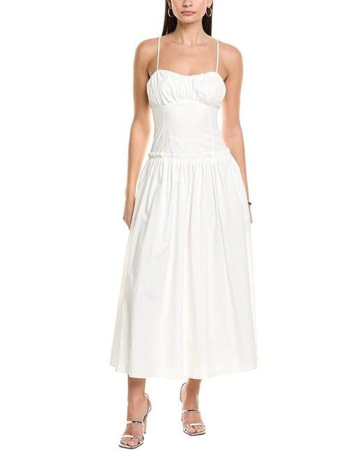 Line & Dot White Ruffle Midi Dress