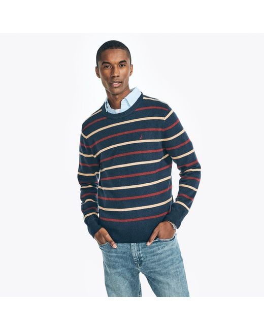 Nautica Blue Sustainably Crafted Striped Sweater for men