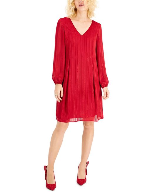 INC Red Metallic Polyester Shift Dress