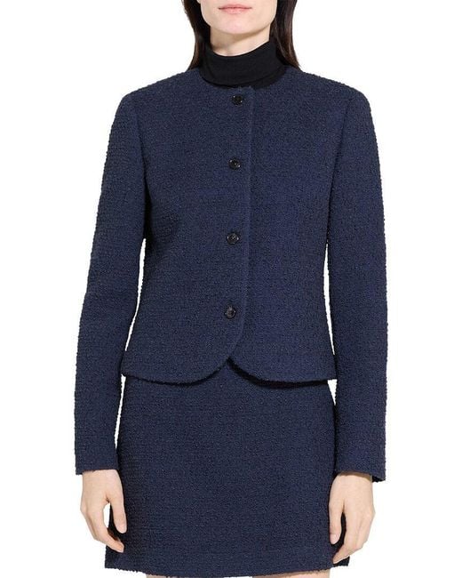 Theory Blue Crew Neck Clean Wool-Blend Jacket