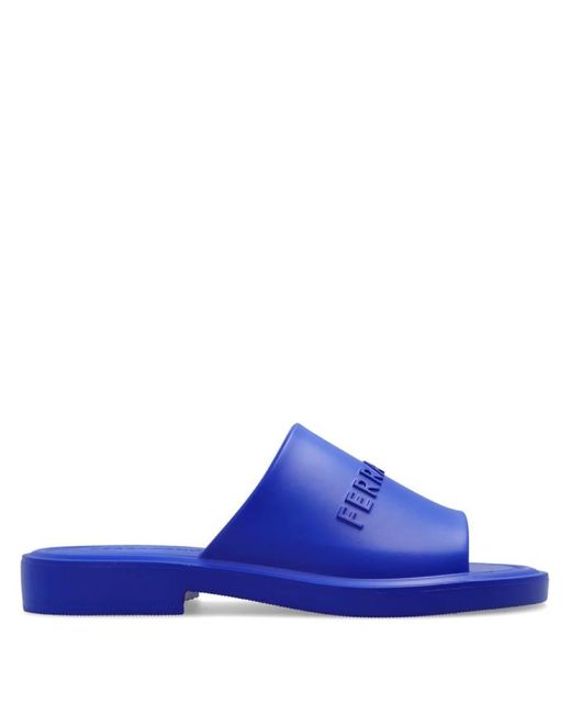 Ferragamo Blue Ferragamo Logo-Embossed Slip-On Sandals for men