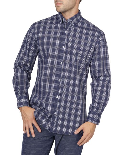 Tailorbyrd Blue Navy Plaid 'on The Fly' Long Sleeve Shirt for men