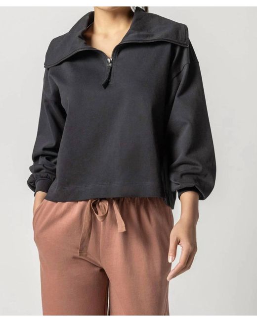 Lilla P Black Full Sleeve Half Zip Sweater