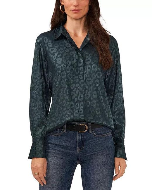 Vince Camuto Blue Top Printed Long Sleeve Button Up Preppy Erk1791