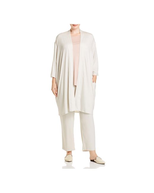 Eileen Fisher White Plus Open Front Cardigan Top