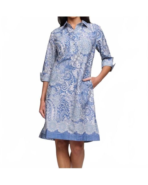 Hinson Wu Blue Charlotte 3/4 Sleeve Lace Print Dress