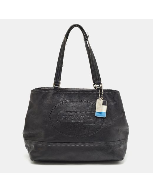 COACH Black Leather Hampton Perforated Weekend Tote