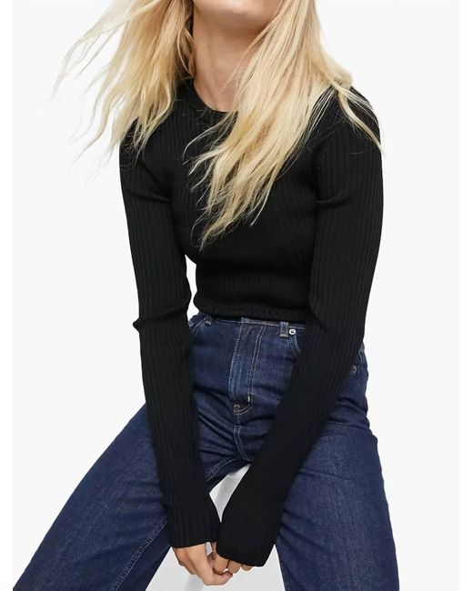 Weekday Black Thalia Ribbed Round Neck Sweater