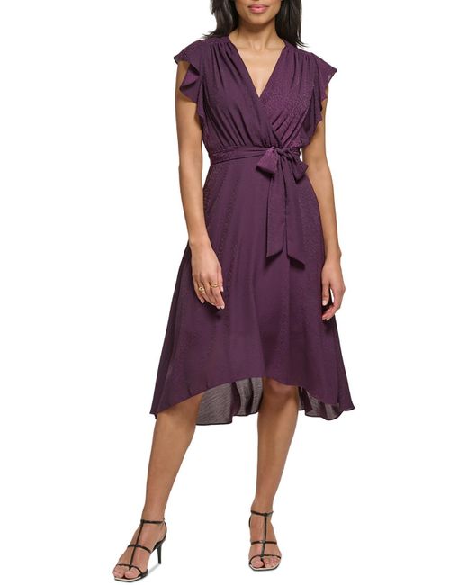 DKNY Purple Midi Flutter Sleeve Midi Dress